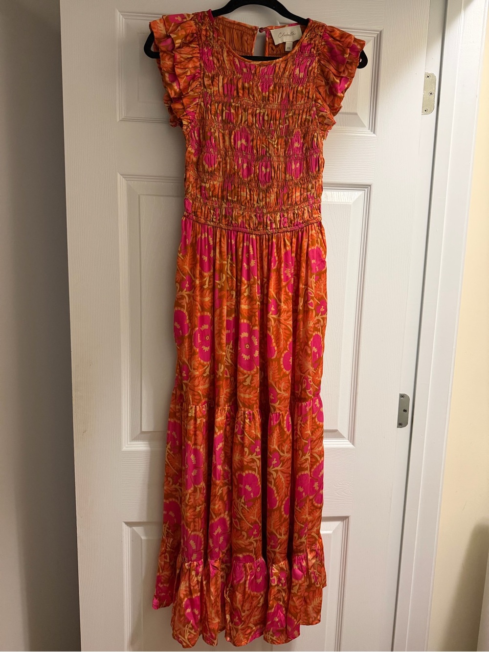 Cleobella Pink & Orange Floral Smocked Maxi Dress